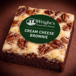 Our dark chocolate brownie swirled with cream cheese and topped with pecans